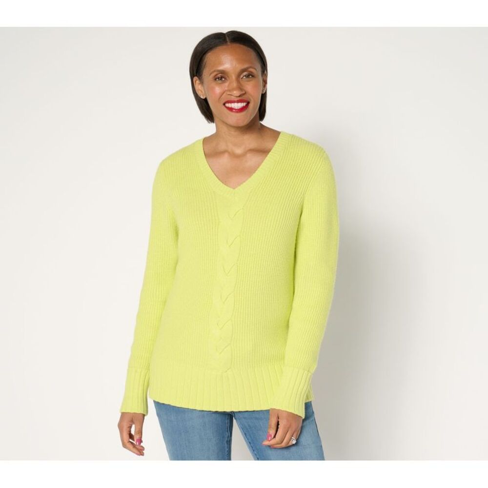 Wacoal Women's Top Plus Sz Sweater 2X Denim & Co. Soft Knit V-Neck Green A676303